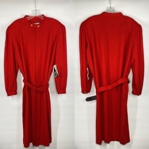 Umba For Parnes Feinstein 80's NWT Red Long Sleeve Long Belted Dress NWT Sz 18